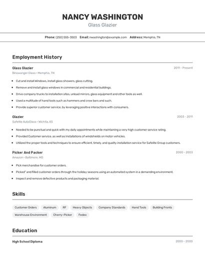 Glass Glazier Resume