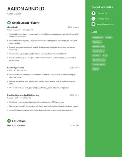 Glass Glazier Resume