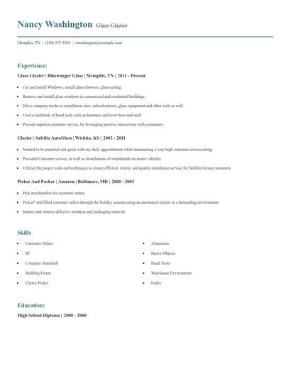 Glass Glazier Resume