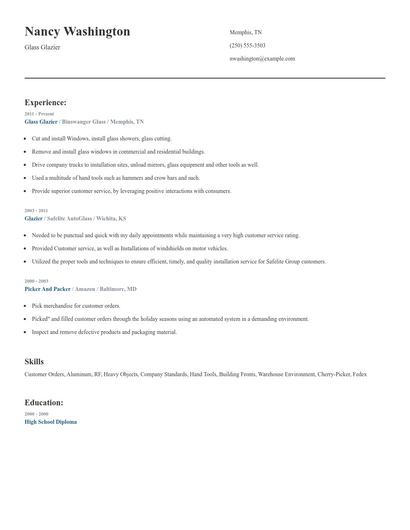 Glass Glazier Resume