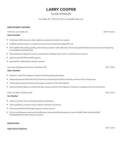 Glass Handler Resume