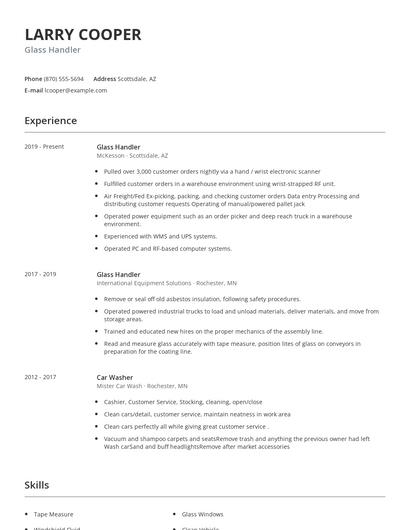 Glass Handler Resume