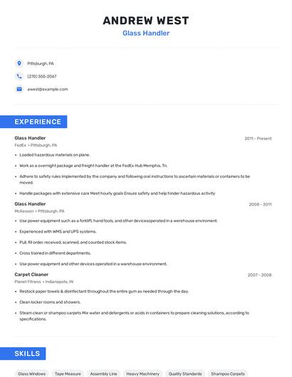 Glass Handler Resume