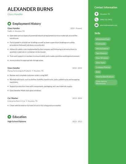 Glass Handler Resume
