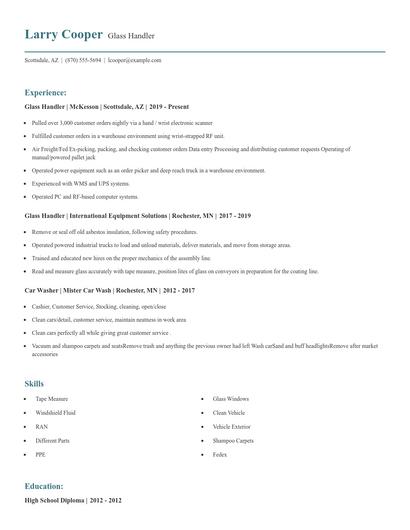 Glass Handler Resume