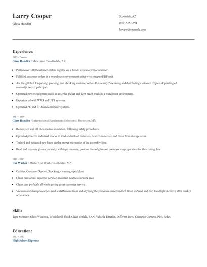 Glass Handler Resume