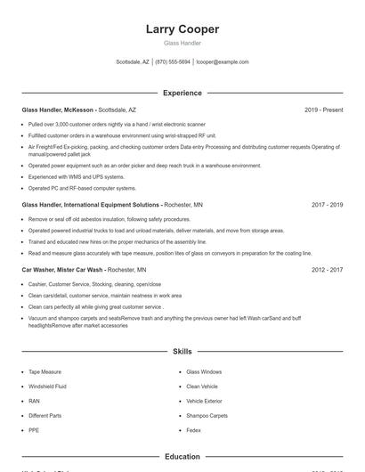 Glass Handler Resume