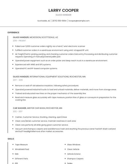 Glass Handler Resume