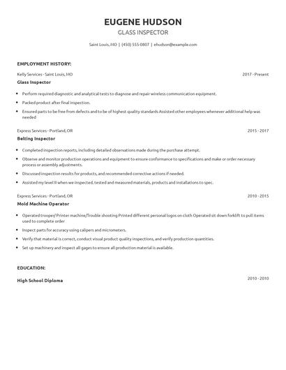 Glass Inspector Resume
