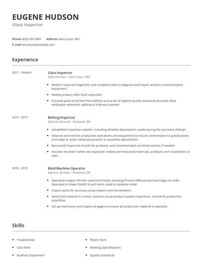 Glass Inspector Resume
