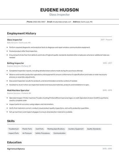 Glass Inspector Resume