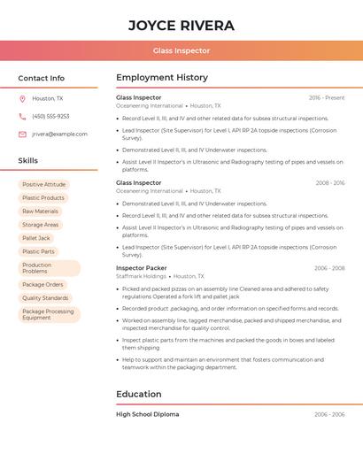 Glass Inspector Resume