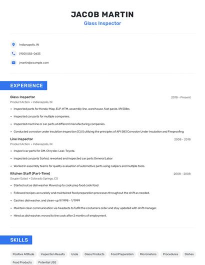 Glass Inspector Resume