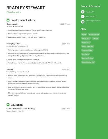 Glass Inspector Resume