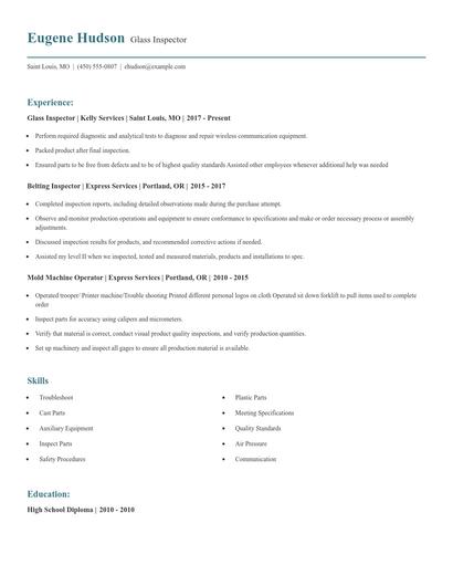 Glass Inspector Resume