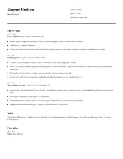 Glass Inspector Resume