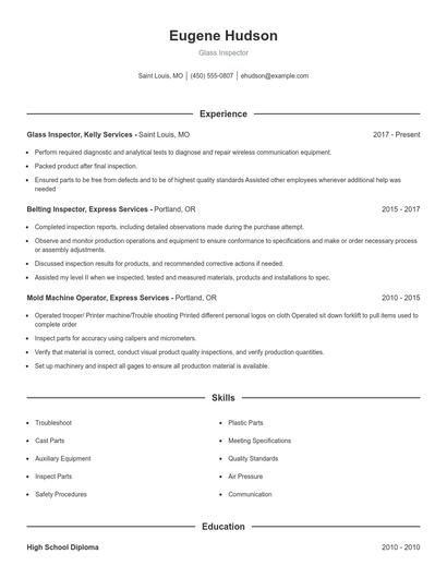 Glass Inspector Resume