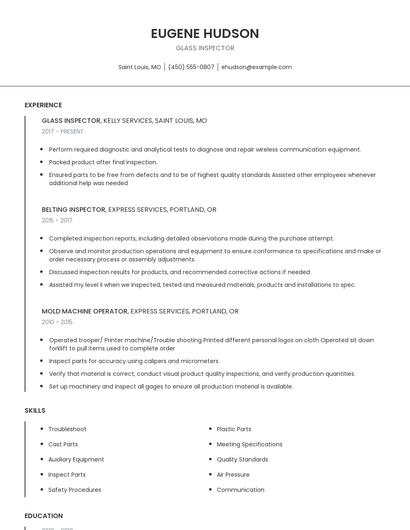Glass Inspector Resume