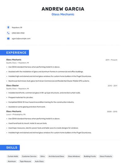 Glass Mechanic Resume