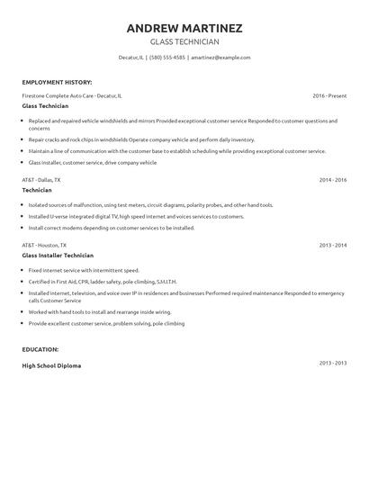 Glass Technician Resume