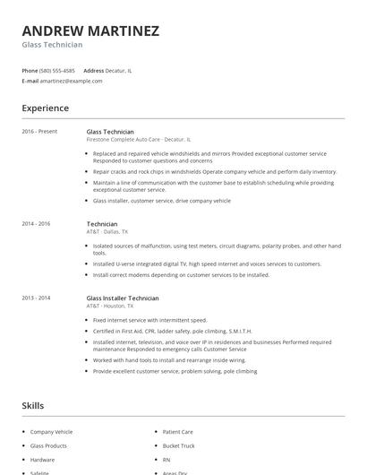 Glass Technician Resume