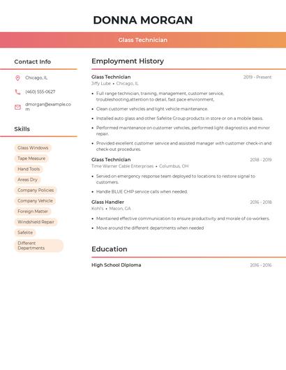 Glass Technician Resume