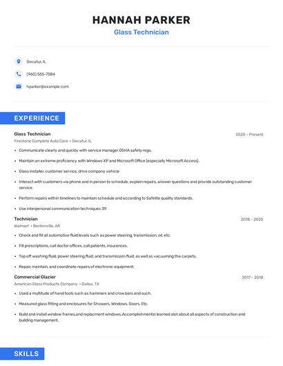 Glass Technician Resume