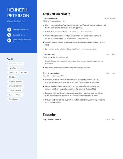 Glass Technician Resume