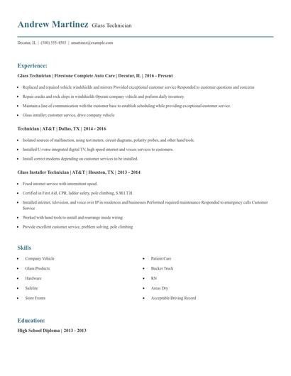 Glass Technician Resume
