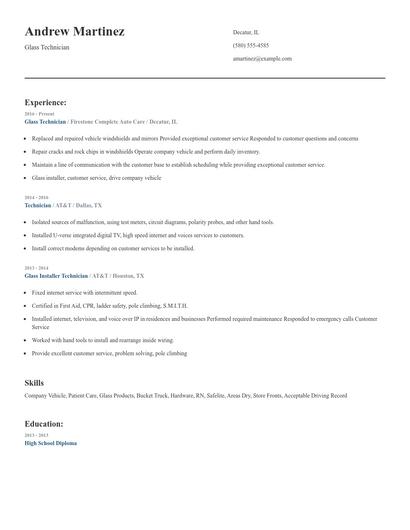 Glass Technician Resume