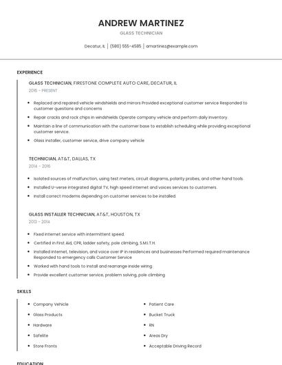 Glass Technician Resume