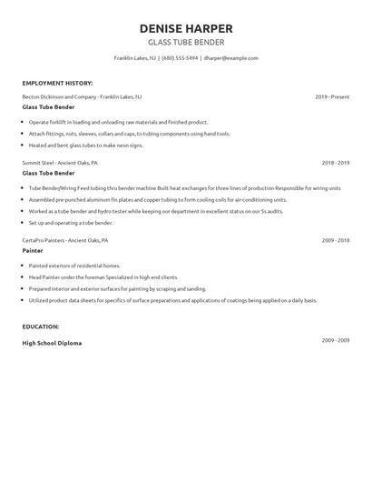 Glass Tube Bender Resume