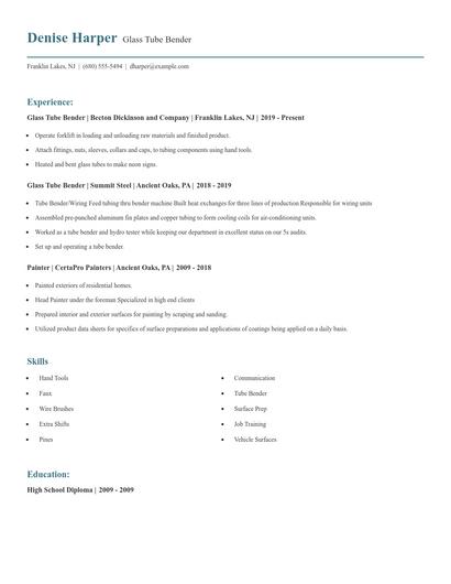 Glass Tube Bender Resume
