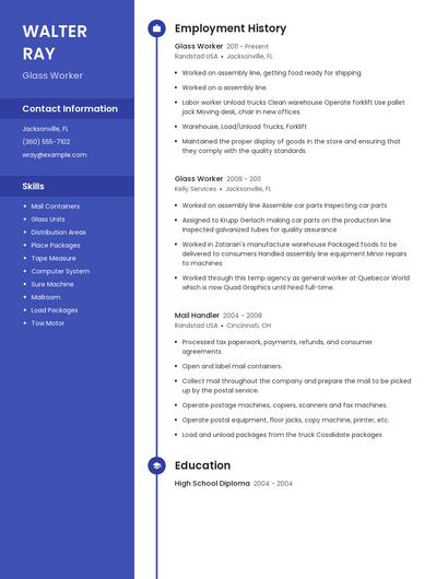 Glass Worker Resume