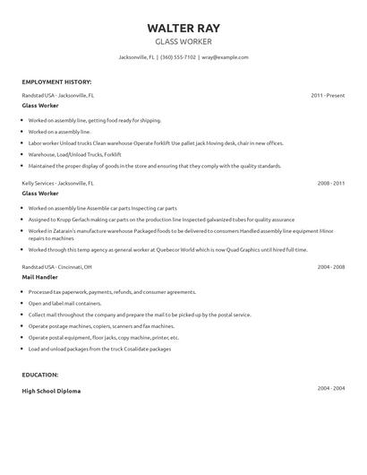 Glass Worker Resume