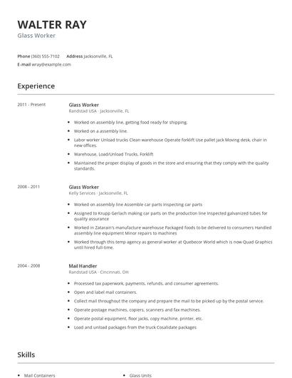 Glass Worker Resume
