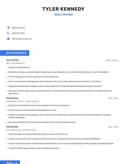 Glass Worker Resume