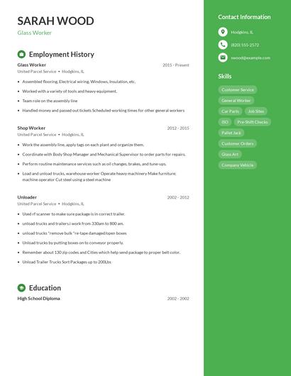 Glass Worker Resume