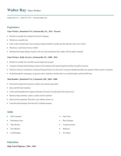 Glass Worker Resume