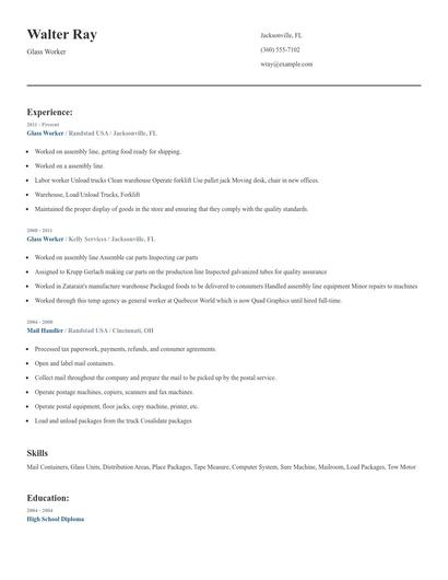 Glass Worker Resume