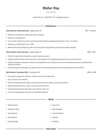 Glass Worker Resume