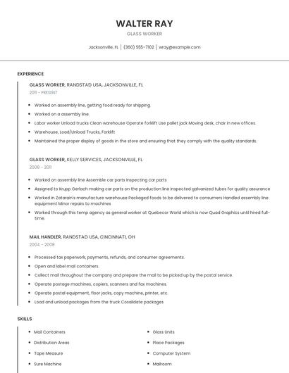 Glass Worker Resume