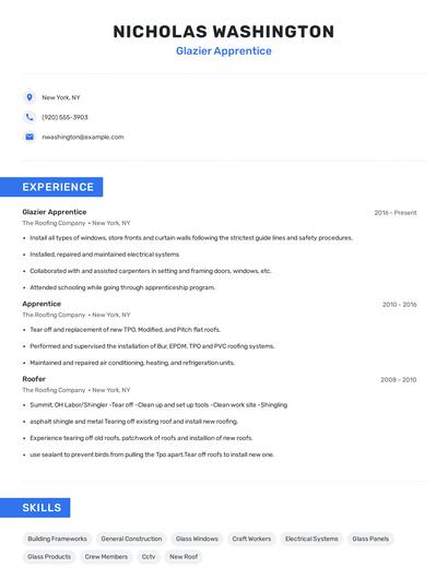 Glazier Apprentice Resume