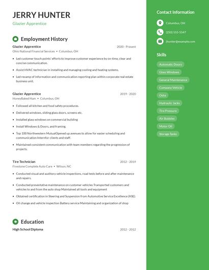Glazier Apprentice Resume