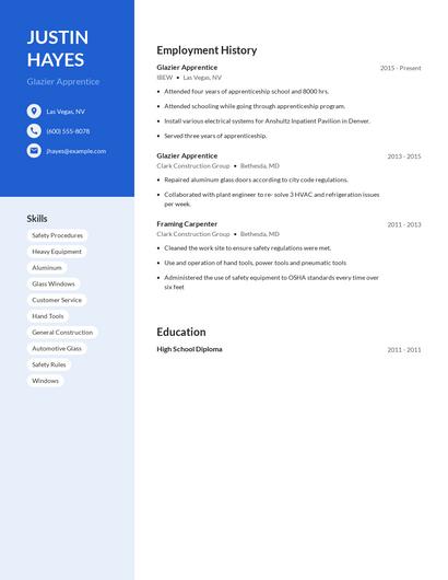 Glazier Apprentice Resume