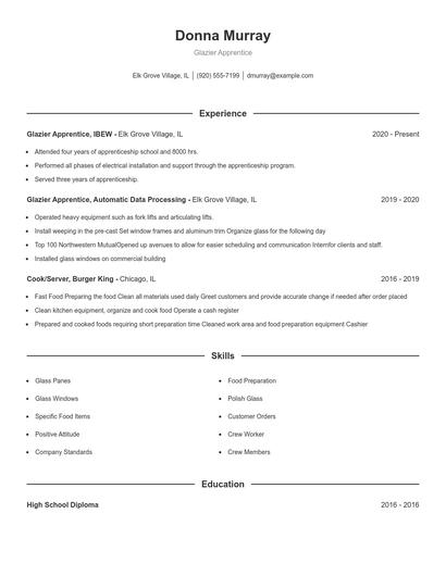 Glazier Apprentice Resume