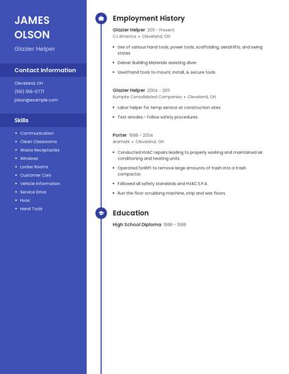 Glazier Helper Resume