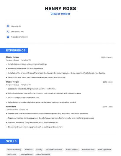 Glazier Helper Resume