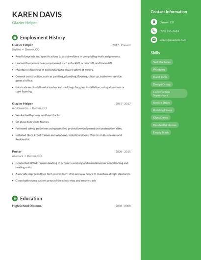 Glazier Helper Resume