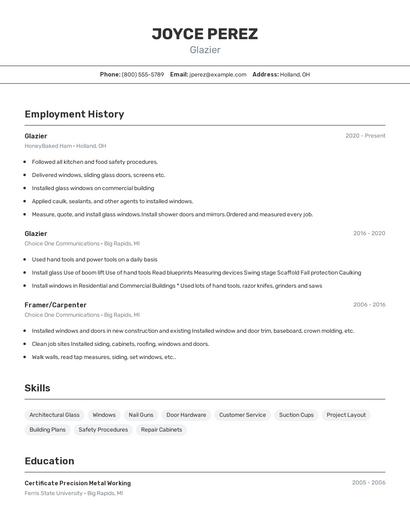 Glazier Resume